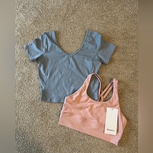 Women's Blue Crop Top and Pink Sports Bra Set